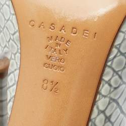 Pre Owned Casadei Grey Croc Embossed Patent Leather Pointed Toe Pumps Size 38.5