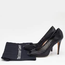 Pre Owned Casadei Black Laser Cut Leather Peep Toe Pumps Size 39