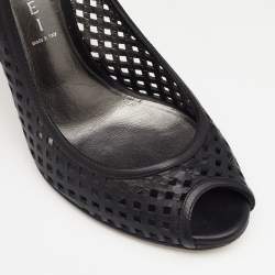 Pre Owned Casadei Black Laser Cut Leather Peep Toe Pumps Size 39
