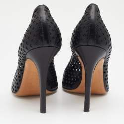 Pre Owned Casadei Black Laser Cut Leather Peep Toe Pumps Size 39