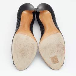 Pre Owned Casadei Black Laser Cut Leather Peep Toe Pumps Size 39