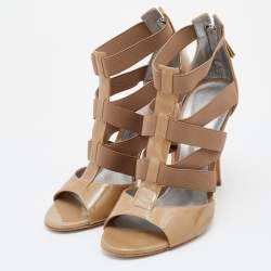 Pre Owned Casadei Beige Patent Leather Strappy Sandals Size 39