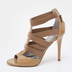 Pre Owned Casadei Beige Patent Leather Strappy Sandals Size 39