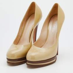 Casadei Beige Patent Leather Platform Pumps Size 39