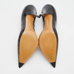 Pre Owned Casadei Black Croc Embossed Patent Leather Pointed Toe Pumps Size 38.5