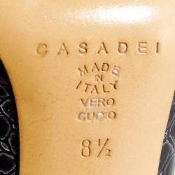 Pre Owned Casadei Black Croc Embossed Patent Leather Pointed Toe Pumps Size 38.5