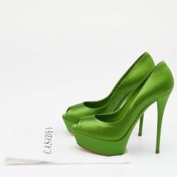 Pre Owned Casadei Green Satin Peep Toe Platform Pumps Size 38