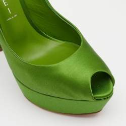Pre Owned Casadei Green Satin Peep Toe Platform Pumps Size 38