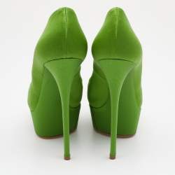 Pre Owned Casadei Green Satin Peep Toe Platform Pumps Size 38