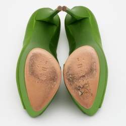 Pre Owned Casadei Green Satin Peep Toe Platform Pumps Size 38