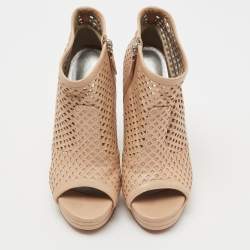 Pre Owned حذاء بوت كاسادي جلد بيج قصات ليزر مقدمة مفتوحة نعل سميك مقاس 38