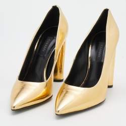Pre Owned Casadei Metallic Gold Crinkled Leather Pointed Toe Pumps Size 39
