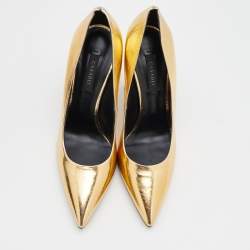 Pre Owned Casadei Metallic Gold Crinkled Leather Pointed Toe Pumps Size 39