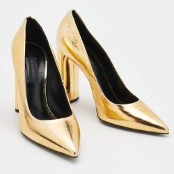 Pre Owned Casadei Metallic Gold Crinkled Leather Pointed Toe Pumps Size 39