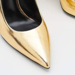 Pre Owned Casadei Metallic Gold Crinkled Leather Pointed Toe Pumps Size 39