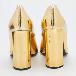 Pre Owned Casadei Metallic Gold Crinkled Leather Pointed Toe Pumps Size 39