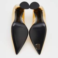 Pre Owned Casadei Metallic Gold Crinkled Leather Pointed Toe Pumps Size 39