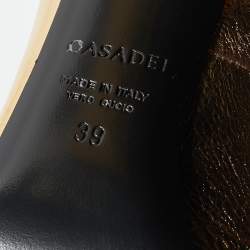 Pre Owned Casadei Metallic Gold Crinkled Leather Pointed Toe Pumps Size 39