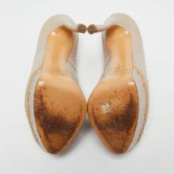 Pre Owned Casadei Beige Python Embossed Leather Peep Toe Platform Pumps Size 38