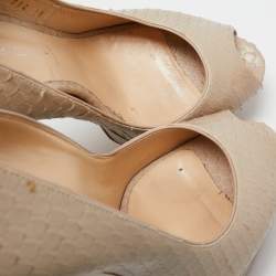 Pre Owned Casadei Beige Python Embossed Leather Peep Toe Platform Pumps Size 38