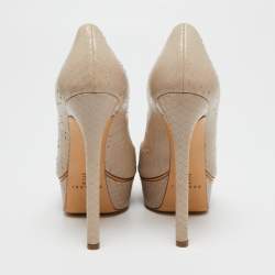 Pre Owned Casadei Beige Python Embossed Leather Peep Toe Platform Pumps Size 38