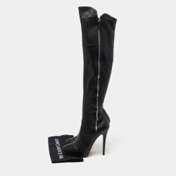 Pre Owned Casadei Black Leather Knee Length Platform Boots Size 37.5