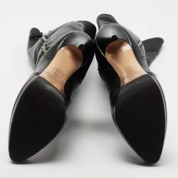 Pre Owned Casadei Black Leather Knee Length Platform Boots Size 37.5