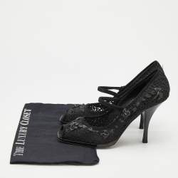 Casadei Black Crochette Nylon and Suede Peep Toe Pumps Size 39