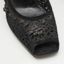Casadei Black Crochette Nylon and Suede Peep Toe Pumps Size 39