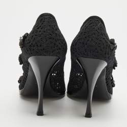 Casadei Black Crochette Nylon and Suede Peep Toe Pumps Size 39