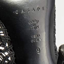 Casadei Black Crochette Nylon and Suede Peep Toe Pumps Size 39