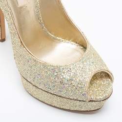 Pre Owned Casadei Multicolor Glitter Peep Toe Platform Pumps Size 37