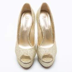 Pre Owned Casadei Multicolor Glitter Peep Toe Platform Pumps Size 37