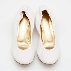 Pre Owned Casadei White Leather Scrunch Block Heel Pumps Size 37