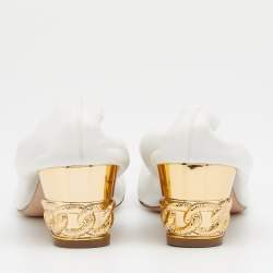 Pre Owned Casadei White Leather Scrunch Block Heel Pumps Size 37