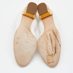 Pre Owned Casadei White Leather Scrunch Block Heel Pumps Size 37