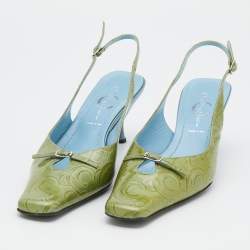 Pre Owned Casadei Green Patent Leather Slingback Sandals Size 38