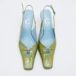 Pre Owned Casadei Green Patent Leather Slingback Sandals Size 38