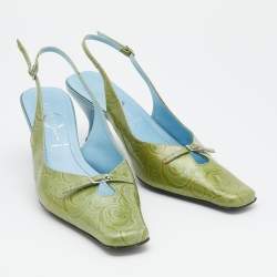 Pre Owned Casadei Green Patent Leather Slingback Sandals Size 38