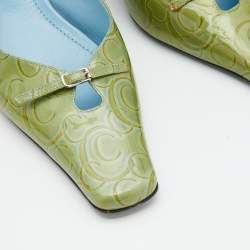 Pre Owned Casadei Green Patent Leather Slingback Sandals Size 38