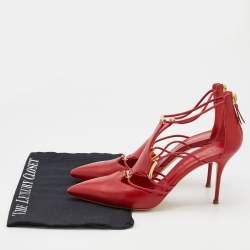 Pre Owned Casadei Red Leather Strappy Pointed Toe Pumps Size 39