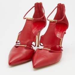 Pre Owned Casadei Red Leather Strappy Pointed Toe Pumps Size 39