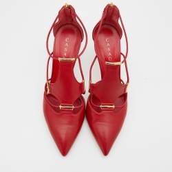 Pre Owned Casadei Red Leather Strappy Pointed Toe Pumps Size 39