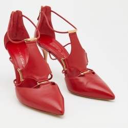 Pre Owned Casadei Red Leather Strappy Pointed Toe Pumps Size 39