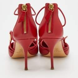 Pre Owned Casadei Red Leather Strappy Pointed Toe Pumps Size 39