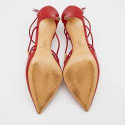 Pre Owned Casadei Red Leather Strappy Pointed Toe Pumps Size 39