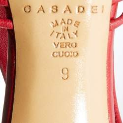 Pre Owned Casadei Red Leather Strappy Pointed Toe Pumps Size 39