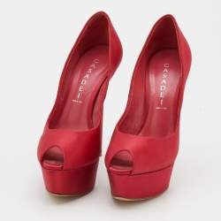 Casadei Red Satin Peep Toe Platform Pumps Size 37.5