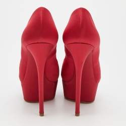 Casadei Red Satin Peep Toe Platform Pumps Size 37.5