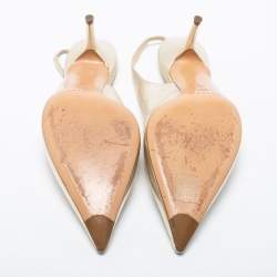 Pre Owned Casadei Light Gold Leather Pointed Toe Slingback Pumps Size 41